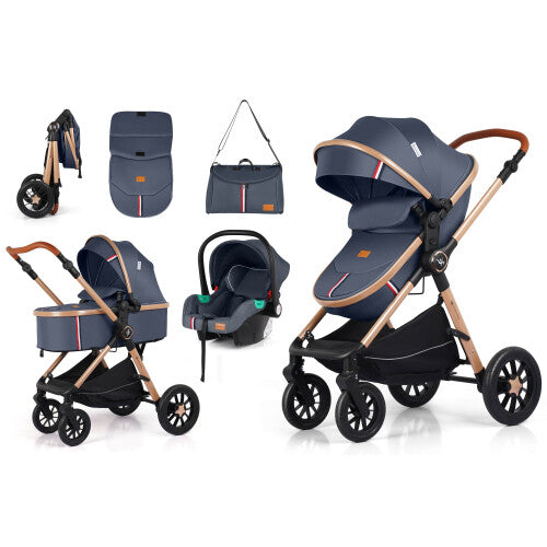 Baby Buggy Pram Pushchair Stroller 3 in 1 Child Lightweight Folding Stroller 3 in 1 Travel System Pram for Newborns & Toddlers from Birth