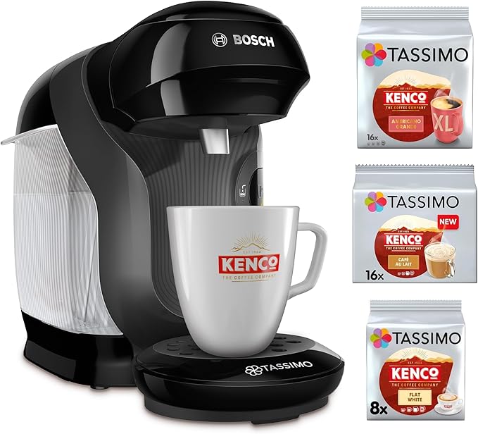 Tassimo by Bosch Style Friendly Pod Coffee Machine with 40 Kenco Drinks Starter Bundle, TAS112EGBC - Black