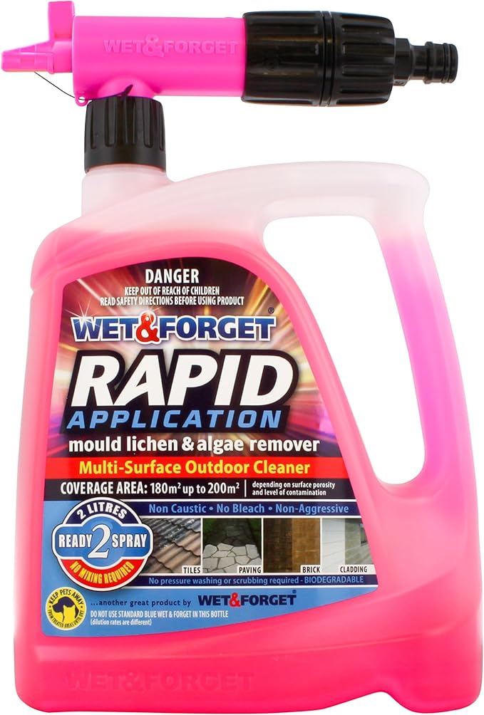 Wet & Forget Rapid Application, Ready-to-Use Mould, Lichen & Algae Remover, Outdoor Patio Cleaner, Black Spot Remover, Bleach Free, 2L
