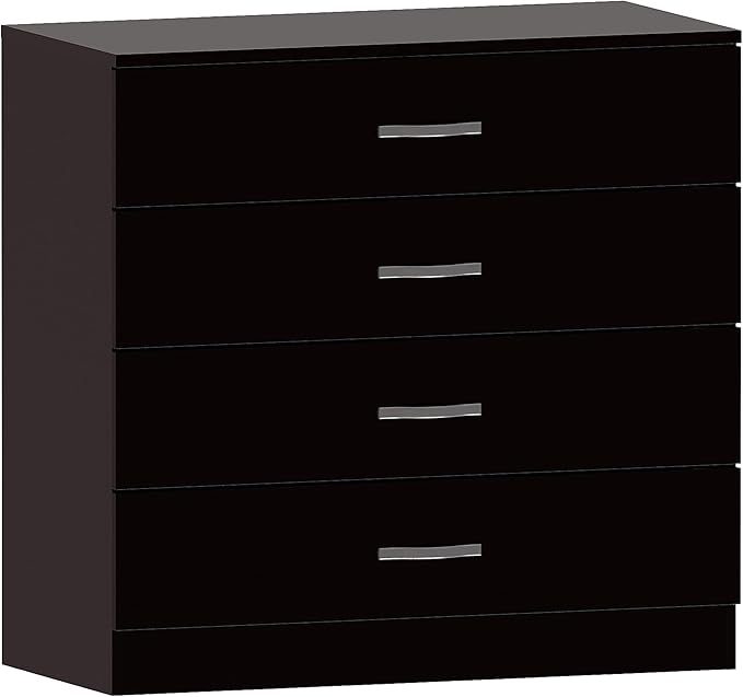 Vida Designs Riano 4 Drawer Chest of Drawers, Metal Handles and Runners, Anti-Bowing Drawer Support, Bedroom, Nursery Furniture, Black