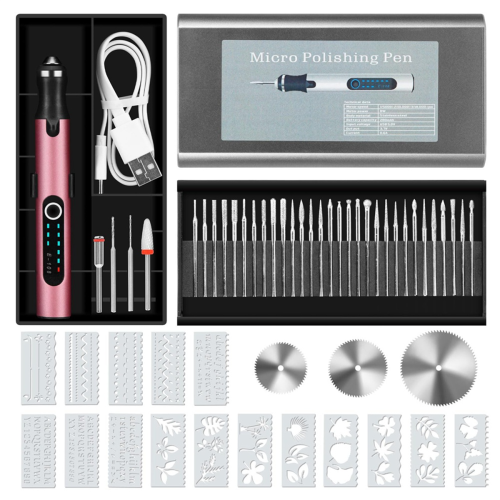 Engraving Pen with 37 Bits, USB Rechargeable Cordless Box, Portable DIY Rotary Engraver,RoseGold