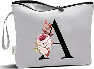 Vavabox A-Z Personalized Initial Makeup Bag, Birthday Gifts for Women Unique,Bride Bridesmaid Gift Cosmetic Bags (A, Grey)