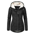 (Black, M) Waterproof Warm Hooded Winter Coat Thickend Fleece Lined Cotton Coat For Women-yujia