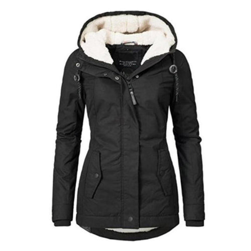 (Black, M) Waterproof Warm Hooded Winter Coat Thickend Fleece Lined Cotton Coat For Women-yujia