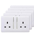 Trendi Switch 2 Gang Artistic Modern Glossy 13 Amp Electrical Long Switched Plug Socket White x5