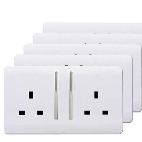 Trendi Switch 2 Gang Artistic Modern Glossy 13 Amp Electrical Long Switched Plug Socket White x5