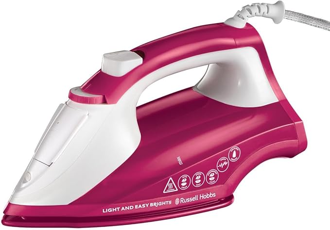 Russell Hobbs Light & Easy Brights Berry Steam Iron, Fabric Softening Infused Ceramic Soleplate. 2x smoother glide, 2x durability, 240ml Water Tank, 115g Steam Shot, 35g Continuous Steam, 2400W, 26480