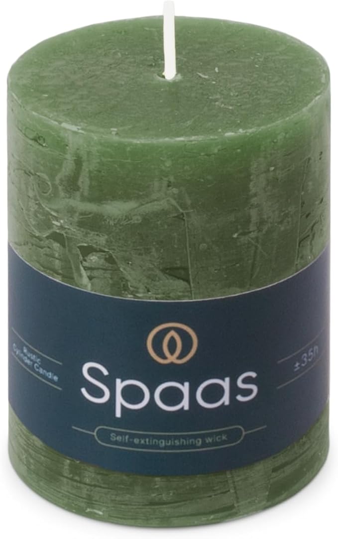 Spaas Rustic Pillar Candle 70/95 mm 35h, Dark Green