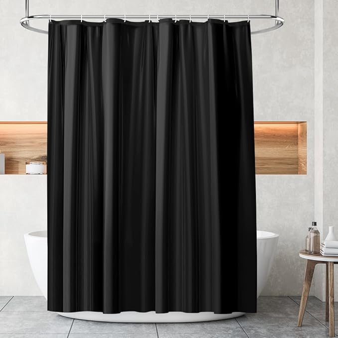 URAQT Shower Curtain Anti Mould, Waterproof PEVA Bath Curtains, Mildew Resistant Bathroom Shower Curtains with 12 Hooks, Plain Colors Bathtub Curtains for Bath Tub Shower Stall, 180 x 180 cm, Black