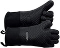 GEEKHOM Silicone Oven Gloves Heat Resistant Silicone Oven Mitts BBQ Gloves Waterproof Kitchen Gloves for Barbecue Grilling Weber Microwave, Non-Slip Oven Gloves with Fingers, Black