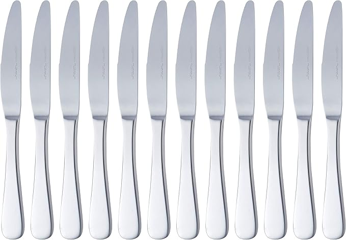 Amazon Basics Stainless Steel Dinner Knives With Round Edge, Pack of 12, Silver