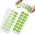 KEPLIN 2pk Silicone Ice Cube Trays with Non-Spill Lids, Easy to Remove Ice Cube Tray, LFGB Certified BPA Free, Flexible Silicone Ice Cube Moulds, Parties, Drinks, Cocktails & Frozen Liquids (Green)