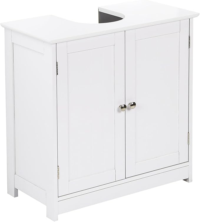 Taylor & Brown Under Sink Bathroom Cabinet Storage Cupboard Organiser Free Standing Wooden Sink Storage Unit Basin with Shelf, 60cm x 30cm x 60cm (White)