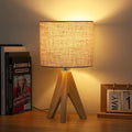 EDISHINE 36cm Wood Bedside Table Lamp, Tripod Desk Lamp with Beige Linen Lampshade, On-Off Switch, Desk Lamps for Reading, Bedroom, Living Room, Study, Office, E27 Base[Energy Class F]