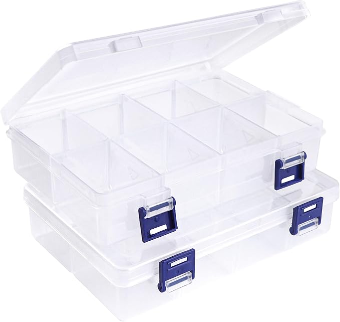 2 Pcs Jewellery Storage Box Bead Earring Organisers Compartment Storage Boxes Plastic Organiser Box with 8 Adjustable Dividers Containers