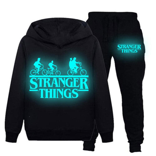 (C, 11-12 Years) 7-14 Years Kids Boys Girls Stranger Things Luminous Outfit Set Pullover pants Tracksuit Set Gifts