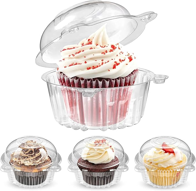 50 Pack Cupcake Containers Individual, Clear Plastic Single Muffin Holders Boxes Cups Cases Pods for Home Baking, Wedding, Baby Shower, Holiday Party