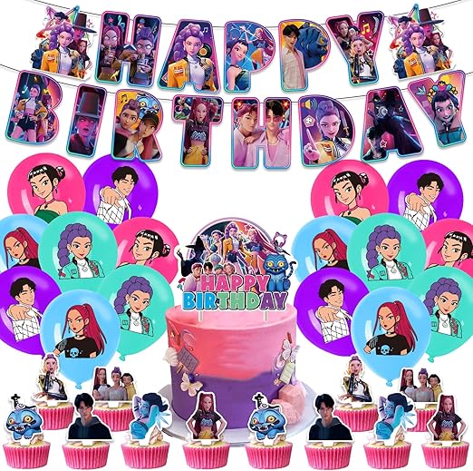 K-Pop Demon Birthday Party Decorations Supplies, Happy Birthday Banner, Balloons, Cake Decorations Cake Topper Cupcake Toppers