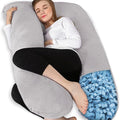 Chilling Home Pregnancy Pillows for Sleeping, Memory Foam U Shaped Maternity Pillow Cuddle Pillow, 55 inch Full Body Pillow Long Pillows for Sleeping with Cover (Grey with Memory Foam)