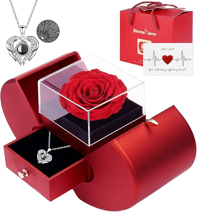 Firestyle Preserved Real Rose Gifts for Women,Mum,Wife,Eternal Flowers Rose with I Love You Necklace in 100 Languages,Gifts for her on Birthday, Anniversary, Valentine's Day, Mother's Day, Christmas