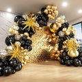 231Pcs Black and Gold Balloon Arch Kit with Foil Star Balloons, Birthday, New Years Eve Party Decorations, Confetti Latex Balloons for Graduation - Black and Silvery Balloon Arch Kit (Black Gold)