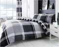 Checkered Duvet Cover Sets, 3 pcs, Soft & Warm Polycotton Printed Bedding Double Bed Set, Grey
