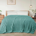 Exclusivo Mezcla Queen Size Flannel Fleece Blanket, Super Soft Striped Jacquard Bed Blanket, Lightweight Fuzzy Cozy for All Seasons, 230x230 CM, Celadon