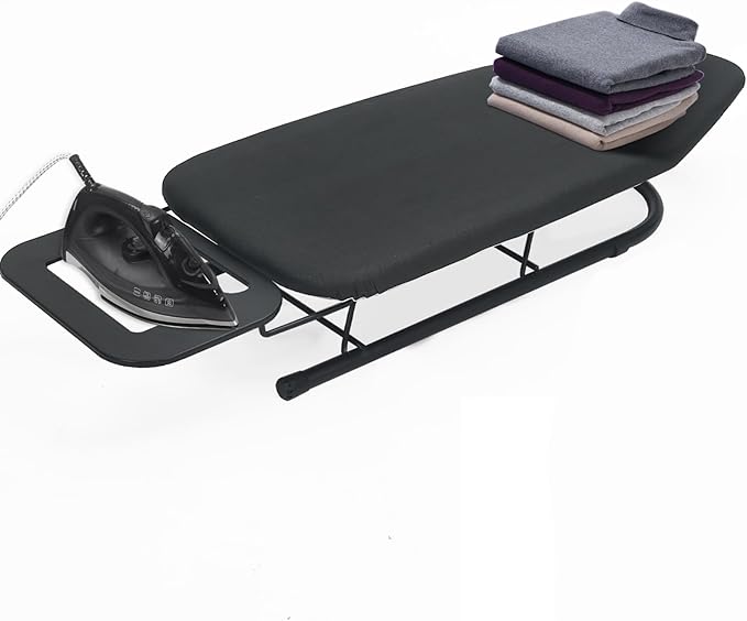 Rainberg Table top Ironing Board, Small-Foldable Design, Non-Slip Folding Legs, 100% Cotton Cover with Foam Layer, Steam Iron Rest, Lightweight, Space Limited Places, 76 x 30cm