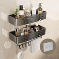 Voldra Shower Caddy No Drilling, Adhesive Bathroom Shelves Shower Storage Wall Mounted Stick On Bathroom Caddy Shower Organiser Rack With 8 Removable Hooks and Towel Bar(2 Pack, Grey)