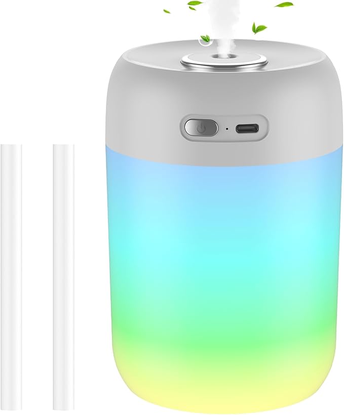 SZO Mini Cool Mist Air Humidifier for Bedroom with Night Light Top-Fill Quiet Operation Auto Shut-Off for Baby Nursery Office Desk Home Plants Light Grey