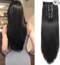 22 Inch Long Straight Clip in Hair Extensions 180 Grams 12PCS Clip in Synthetic Fiber Hair Extensions Natural Black Full Head Double Weft Hairpieces for Women