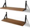 AGM Wall Mounted Shelves Set of 2, Rustic Dark Wood Wall Floating Shelves for Bedroom, Living Room, Kitchen, Laundry Room Storage & Decoration-Dark Brown