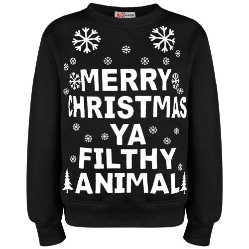(9-10 Years, Ya Filthy Black) Unisex Xmas Jumper Ya Filthy Animal, Santa Floss