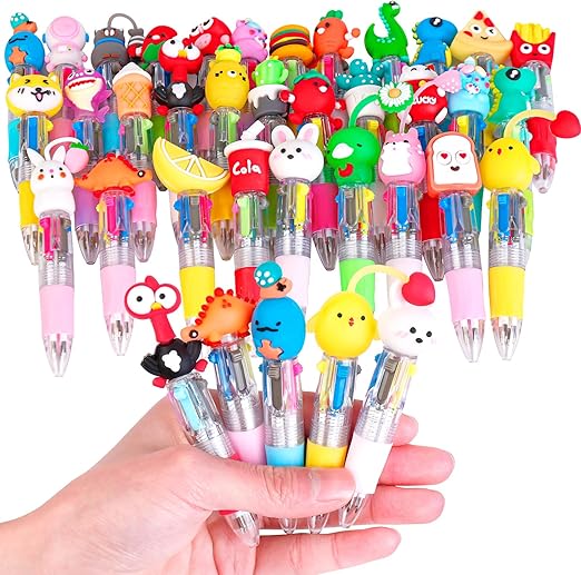 32Pcs Mini Multicolor Pens All in One 4 in 1 Cute Pens for Kids, Party Bag Fillers for Kids Classroom Fun Retractable Ballpoint Pen Gifts Party Favours School Supplies