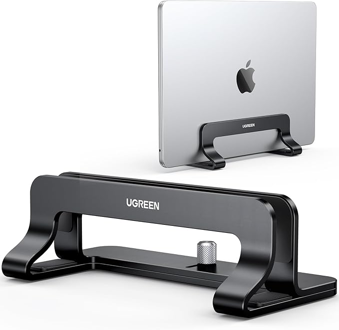 UGREEN Vertical Laptop Stand for Desk Adjustable Laptop Holder Dock Aluminum Desktop Stand, Compatible with MacBook Air Pro, Microsoft Surface(Black)