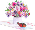 Flower Pop Up Birthday Card for Women & Men. Floral 3d Mixed Flower Pot With Butterfly Card for Mothers Day, Birthday, Anniversary, any Celebration