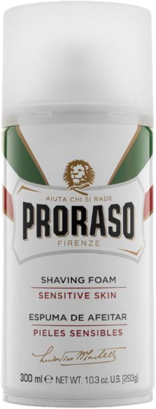 Proraso Shaving Foam, 300ml, Sensitive Shaving Foam Protects Skin and Prevents Irritation with Oat and Green Tea Extracts, Made in Italy, White
