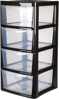 4 Drawer Large Plastic Storage Drawer Tower Perfect for Schools, Offices and Children's Toys Storage Solution (Black)