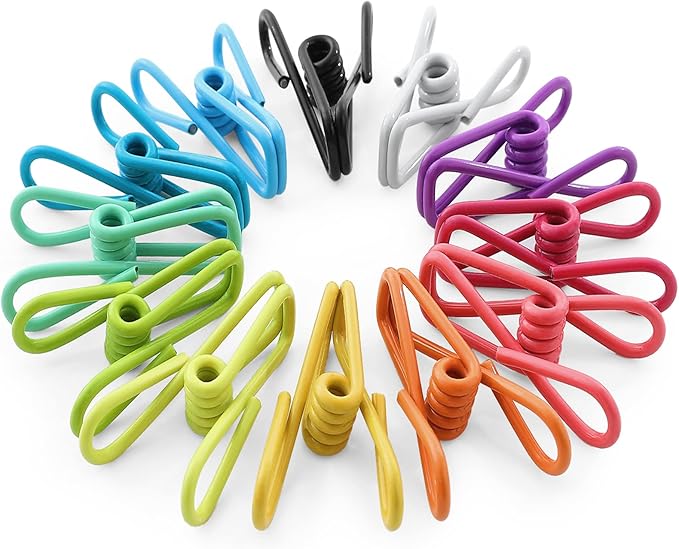 Bag Clips for Food Storage, 12pcs Steel & PVC Coated Sealing Clips, Multi-function Pegs Clothes Pegs, Paper Durable Freezer Kitchen Home Office