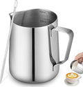 ISHEWUDU Milk Frother Jug 350ml with Latte Art Pen, Stainless Steel Milk Jug for Coffee Machine and Barista, Coffee Milk Jug Set for Latte Art, Cappuccino, Home Use