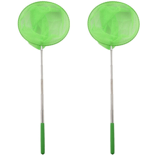 2X Outdoor Catching Catching Butterfly Net Fishing Net Bag Stainless Steel Telescopic Fishing Net Tool Green