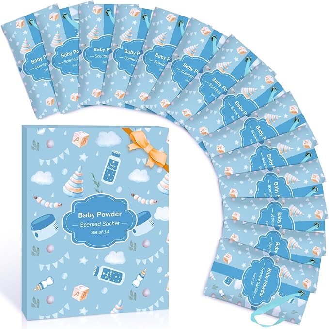 Scented Sachet Bags, Baby Powder Fragrance Wardrobe Sachets, Pack of 14, for Closet, Room, Drawers, Car