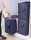 3-Pack Heavy-Duty Storage Bags with Zipper | Waterproof Moving & Travel Storage Organizers | Foldable Reinforced Handles for Clothes, Bedding,Blankets | Space-Saving,Vertical Style,Dark Blue