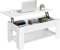 Yaheetech Lift Up Coffee Table, Wooden Lifting Coffee Table with Hidden Storage Drawer and Open Shelf, Space-saving Tea Tables for Living Room/Reception, White, 98x50x(42-56) cm