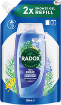Radox Mineral Therapy Feel Awake Refill Pouch Body wash 2-in-1 shower gel & shampoo with a sea mineral & fennel fragrance for a refreshing shower experience 10x 500 ml