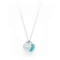 (Blue Enamel) Mini Double Heart Tag Pendant Necklace 925 silver