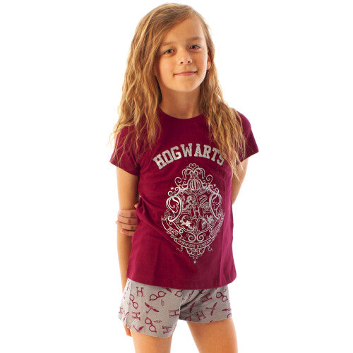 (Short Leg, 13-14 Years) Harry Potter Pyjamas For Girls | Hogwarts Crest Glitter Print Long OR Short Leg Pyjamas | Magical Merchandise