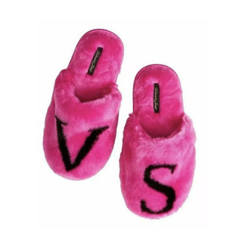 Victoria's Secret Pink Faux Fur Slippers - Closed-Toe Comfort, Small UK 3-5