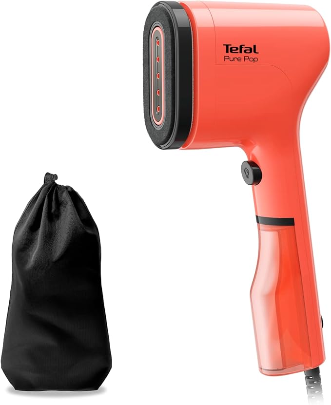 Tefal Pure Pop Slim Handheld Clothes Steamer, No Ironing Board Needed, Ready to Use in 15 Seconds, 70ml Detachable Water Tank, Travel Iron, Garment Steamer, Red, DT2022