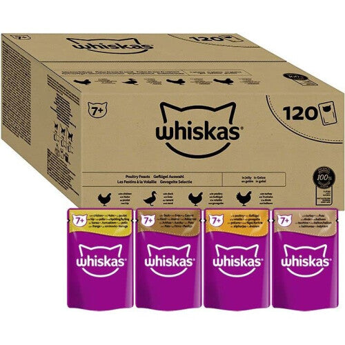 Whiskas 7+ Poultry Selection in Jelly 120x85g Pouches, Senior Cat Food